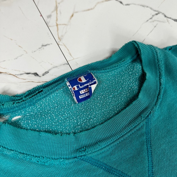 VINTAGE 90s CHAMPION CREW NECK SWEATSHIRT SZ XL TEAL BLUE THRASHED/FADED - Picture 12 of 12